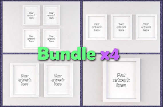 Bundle Mockup X4 Wall Art Mockups White Frame Mockup