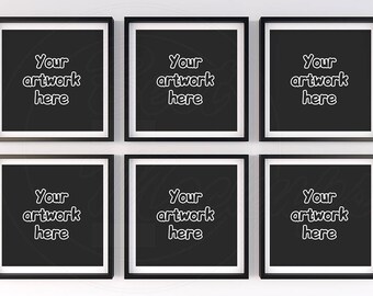 Download Free Square frame mockup, Black frame mockup, 6 mockup, Set of six frame, Mockup template, Instant download, JPG, Matted frame, Wall mock ups PSD Template