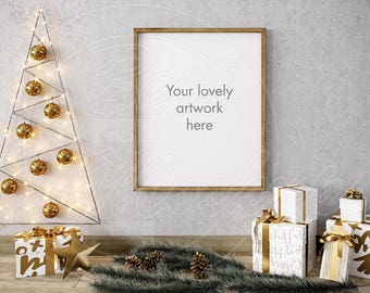 Download Free Merry CHRISTMAS mockup, 8x10 frame mock ups, Wood frame mockup, Holiday gifts decor, Styled stock photo, Scene mock up, Mockups design, PSD PSD Template