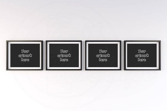 Smart Object Black Mockup Set Of 4 Frame Black
