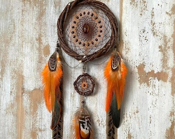 Dreamcatcher orange and brown Big dreamcatcher Wall decor Home decor Boho decor Nursery decor Bedroom decor Handmade decor