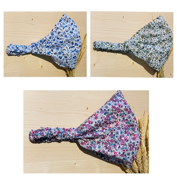 Bandeau bandana en tissu liberty bleu