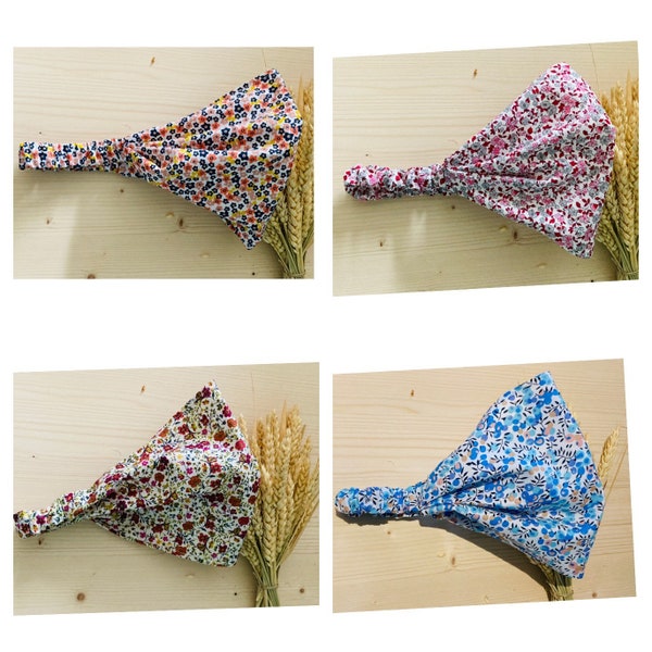 bandeau bandana pour jeune fille en tissu liberty bleu