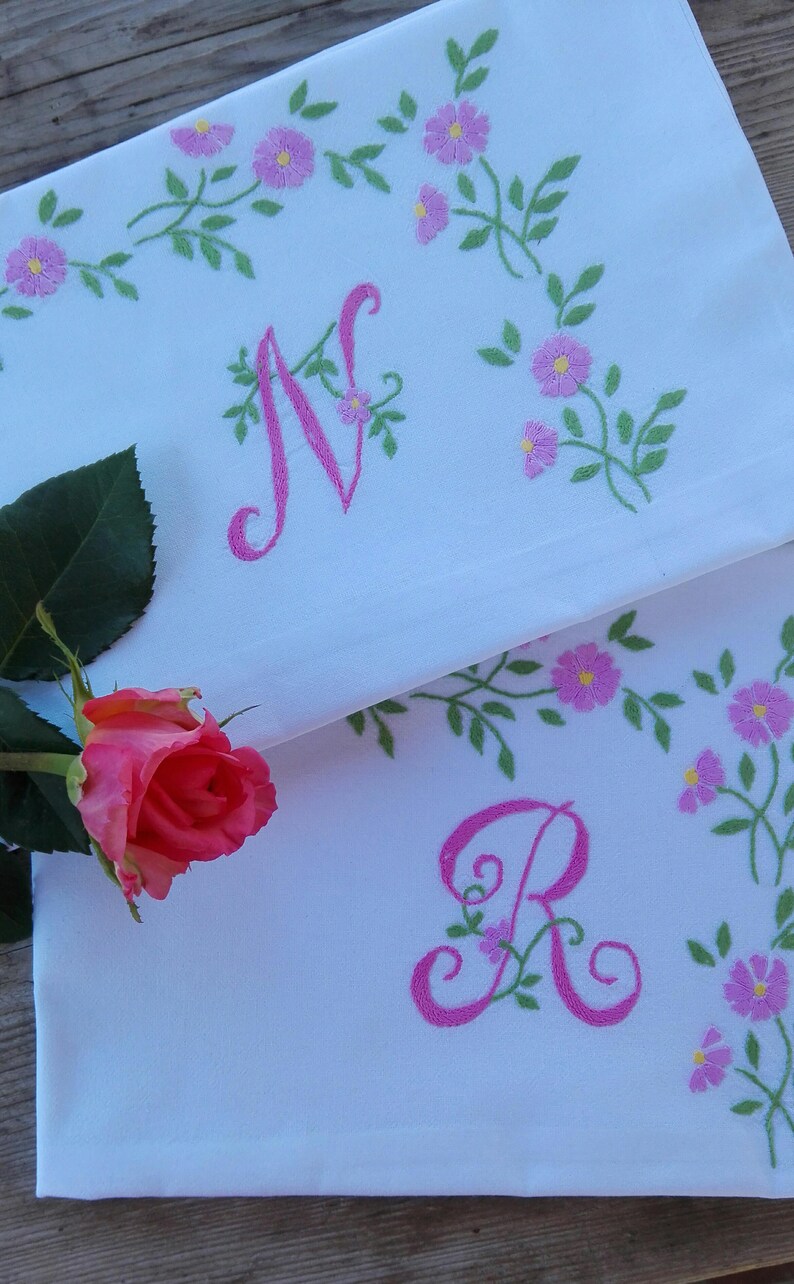 2 hand embroidered pillowcases hand embroidery for a house Etsy