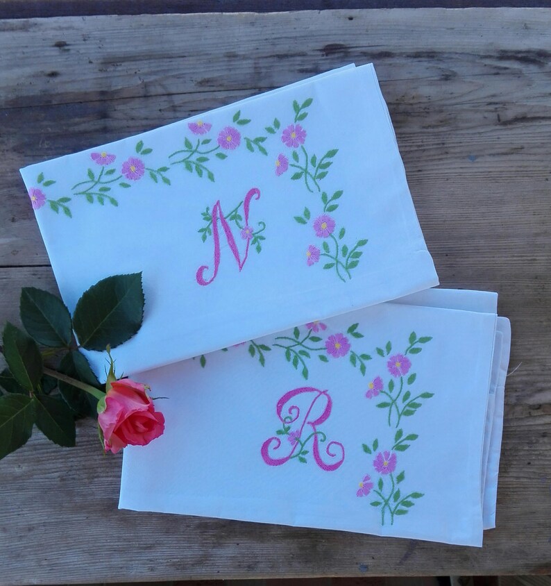 2 hand embroidered pillowcases hand embroidery for a house Etsy