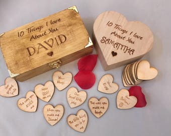 Personalised "10 Things I love About You" WOODEN KEEPSAKE BOX, Gift for Him, Gift for Her, Valentines, Anniversary, Birthday, Wedding