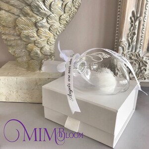 FEATHER BAUBLE MEMORIAL , Personalised, Angel Feather, Heart Bauble and Holder Gift, Commemorative Keepsake, Ornament image 8