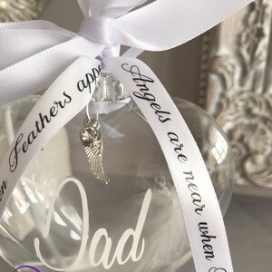 FEATHER BAUBLE MEMORIAL , Personalised, Angel Feather, Heart Bauble and Holder Gift, Commemorative Keepsake, Ornament image 3