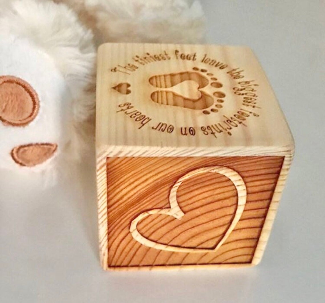 Personalised Laser Engraved WOODEN BABY BLOCK. Gift for New Etsy UK