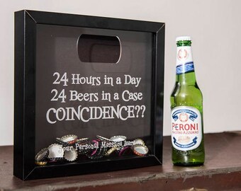 BOTTLE TOP COLLECTOR Fun & Quirky Beer Themed Shadow Box Frame, unusual gift for men, Fathers Day, Birthday