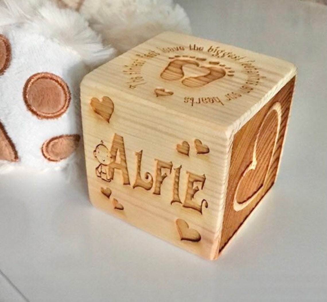 Personalised Laser Engraved WOODEN BABY BLOCK. Gift for New Etsy UK