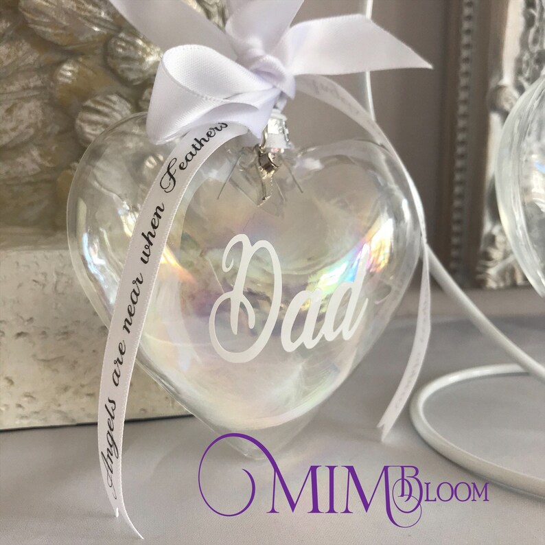 FEATHER BAUBLE MEMORIAL , Personalised, Angel Feather, Heart Bauble and Holder Gift, Commemorative Keepsake, Ornament image 7