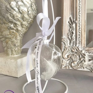 FEATHER BAUBLE MEMORIAL , Personalised, Angel Feather, Heart Bauble and Holder Gift, Commemorative Keepsake, Ornament image 5