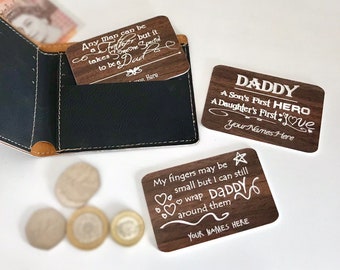 WALLET CARD PERSONALISED for Dad/Daddy, unusual gift for Father's Day, Birthday gift. Wedding keepsake, Christmas