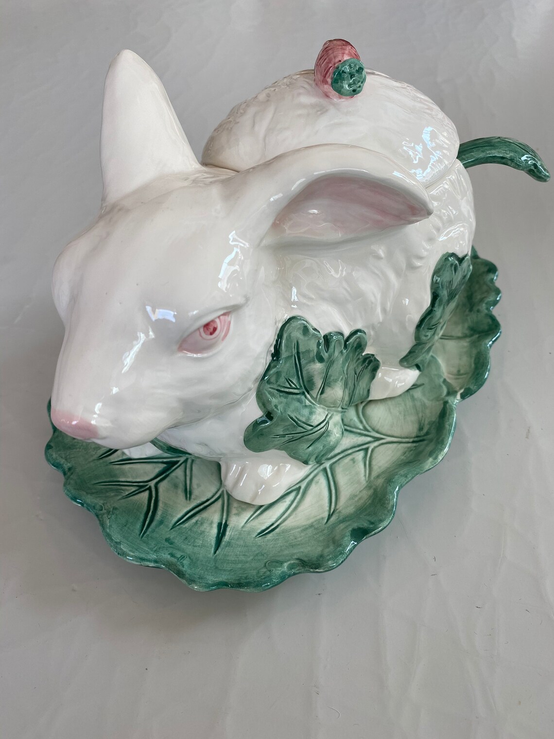 Vintage White Bunny Rabbit Cabbage Leaf Soup Tureen Etsy