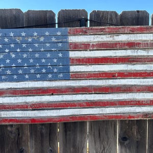 Vintage Wood American Flag Hand-Made Rustic Wall Hanging