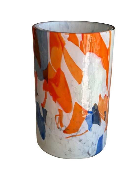 イタリアの物語 ムラーノヌガー オレンジとブルーのガラス花瓶 - Etsy 日本