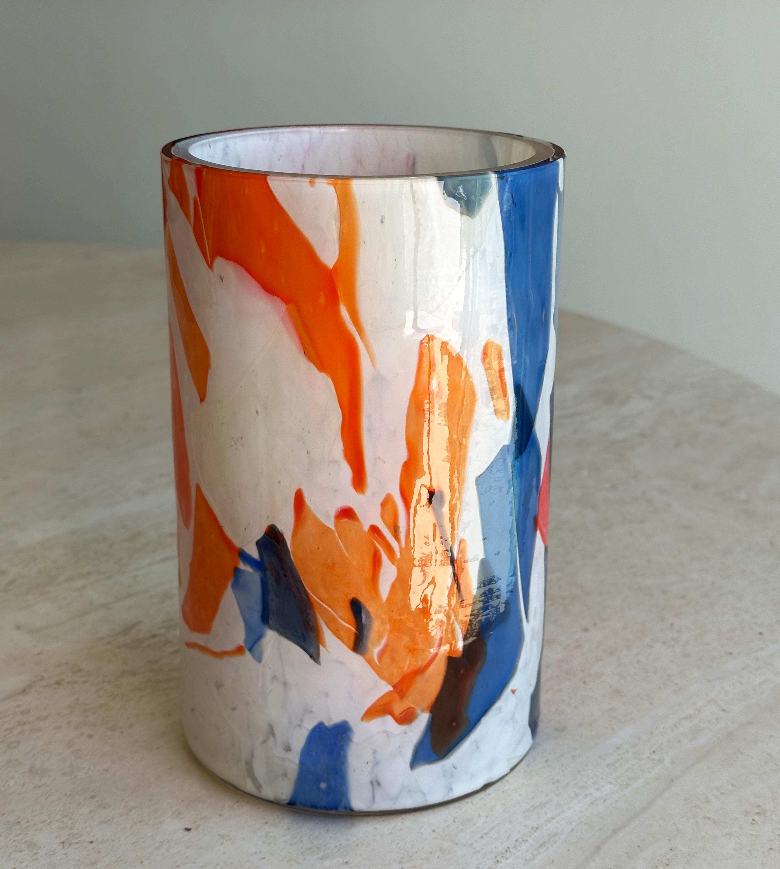 イタリアの物語 ムラーノヌガー オレンジとブルーのガラス花瓶 - Etsy 日本