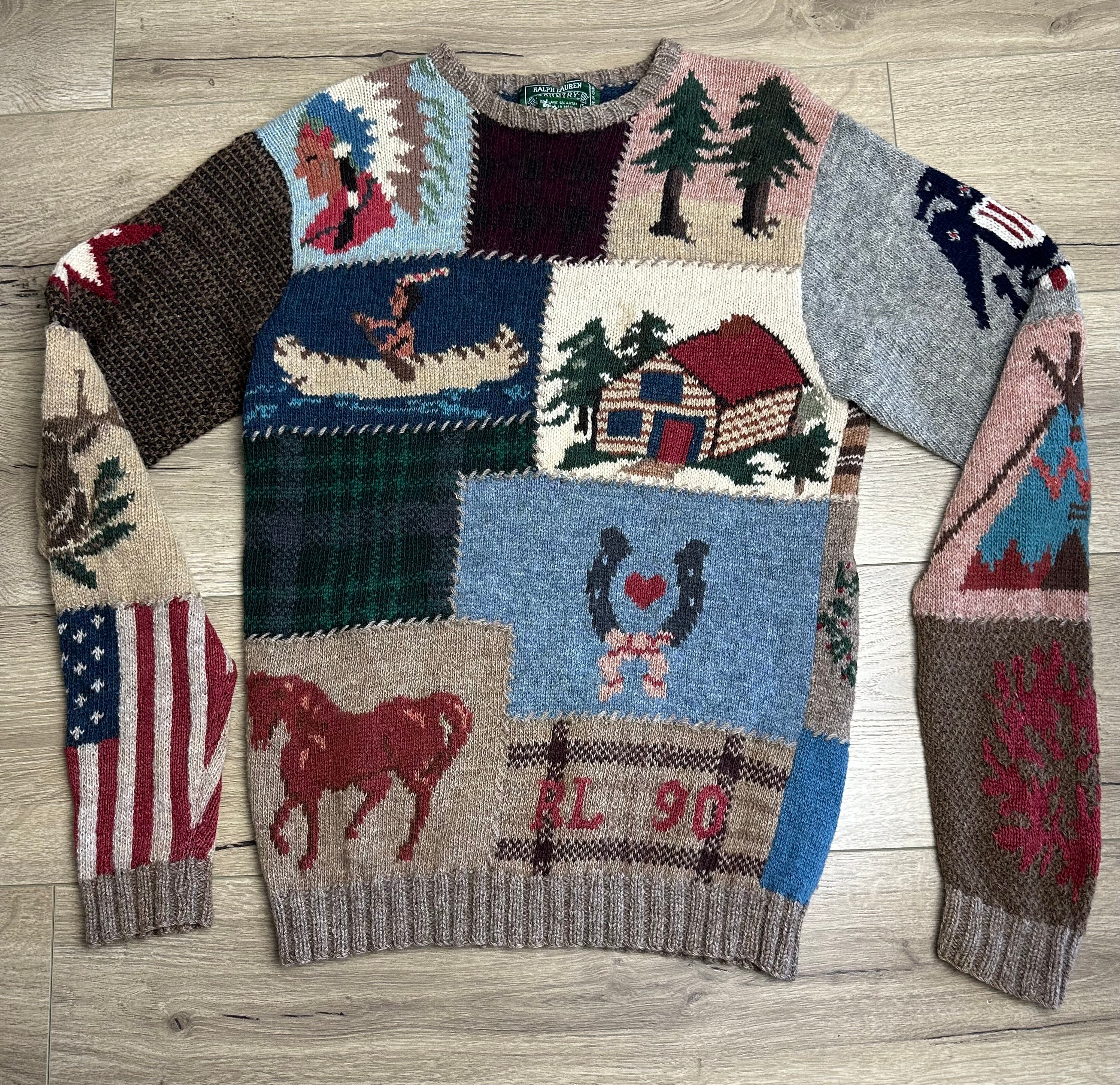 Polo Ralph Lauren Country Patchwork Vintage Sweater RL Polo Ralph Lauren Country Patchwork Vintage Sweater RL