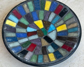 Vintage Danish Modern Colorful Glass Mosaic Dish Stamped Denmark