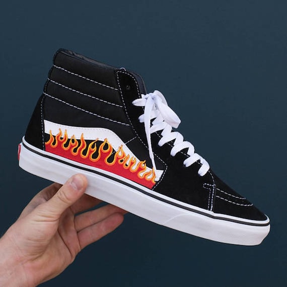 Vans Sk8 Hi Custom Flame Patch Unisex All Sizes Sneaker 