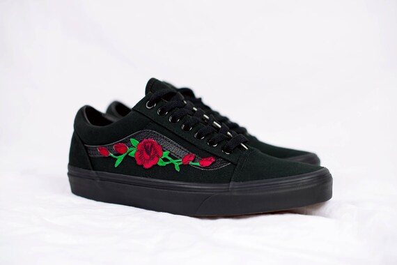 vans old skool black with roses