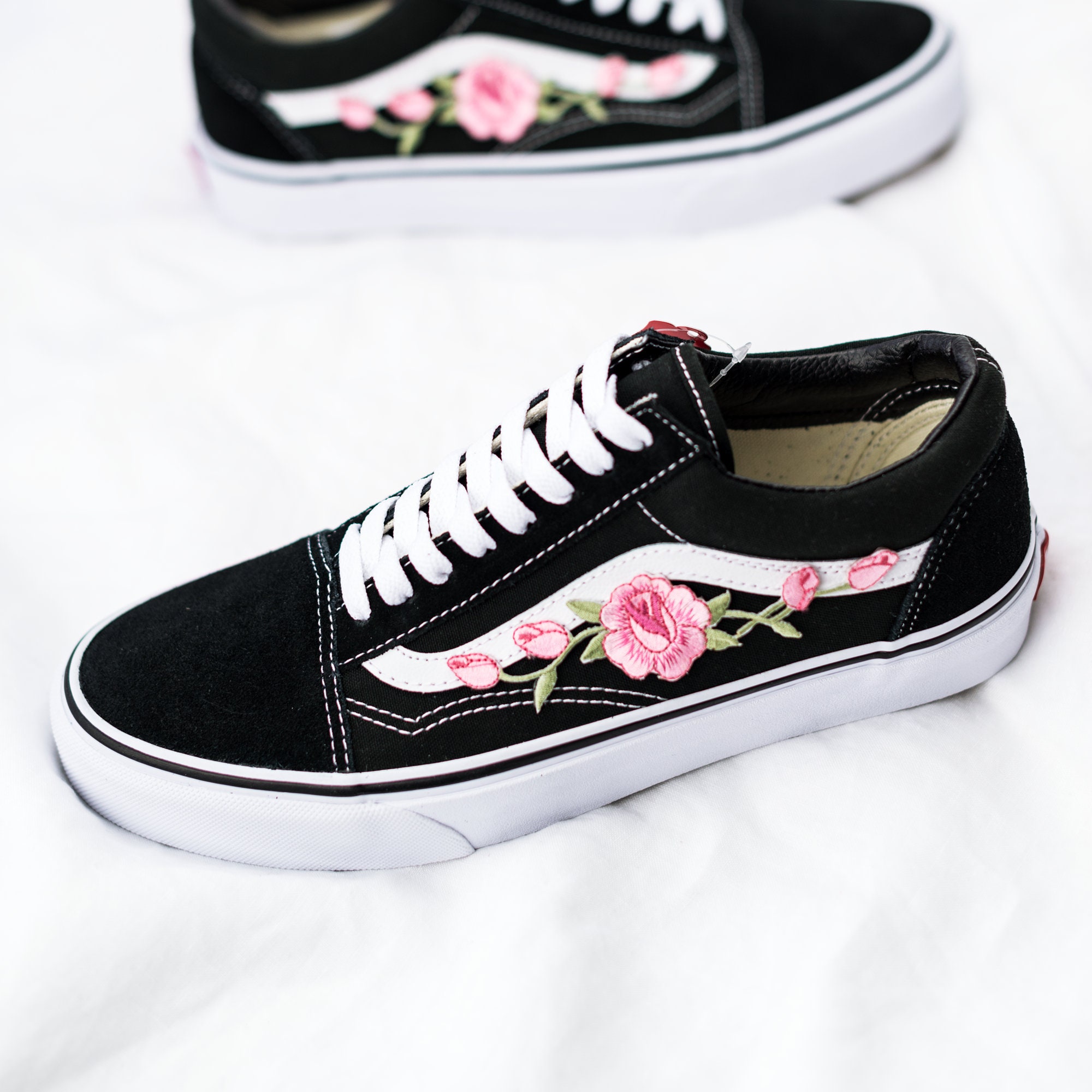 Vans Old Skool Custom Black Big Rose Patch All Sizes -  Denmark