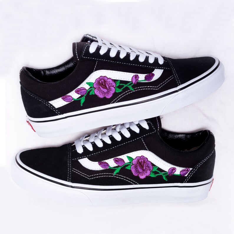 vans old skool roses rouges patchs 