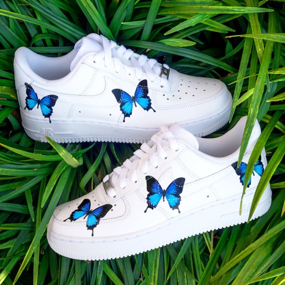 nike air force 1 white with blue butterflies