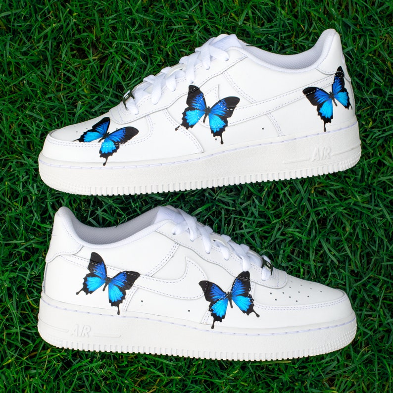 Nike AF1 Air Force 1 Custom Black Blue 'BUTTERFLY' | Etsy