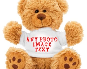 Personalised  Teddy Bear with  T-Shirt  Personal Message or image,photo 20cm