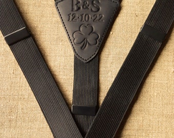 Bretelles en cuir noir Bretelles de mariage pour le marié Bretelles personnalisées Cadeau garçon d'honneur Bretelles élastiques Largeur -1 po