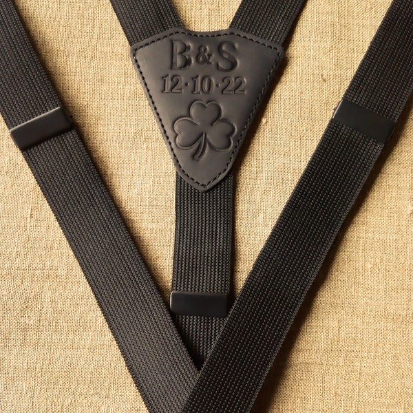 Black Leather suspenders Wedding suspenders for the groom Personalized suspenders Groomsmen gift Elastic suspenders Width -1 "