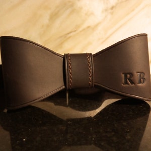 Dark Brown Personalized leather Bow tie Mens bow tie Mens Gift groomsmen bow tie wedding bow tie monogram bow tie Baby bow tie Leather