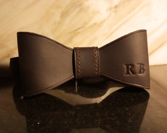 Personalized Dark Brown Leather Bow Tie, Groomsmen Gift