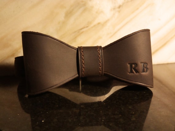 Dark Brown Personalized Leather Bow Tie Mens Bow Tie Mens Gift 