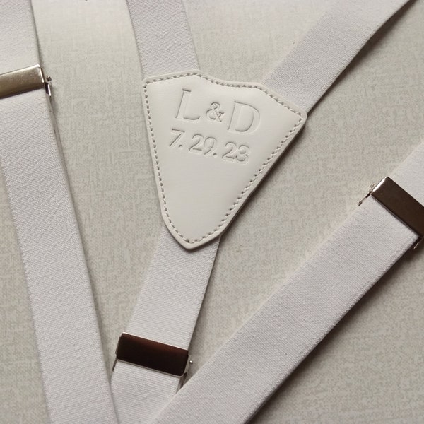 White Leather suspenders Wedding suspenders for the groom Personalized suspenders Groomsmen gift Elastic suspenders Width -1 "