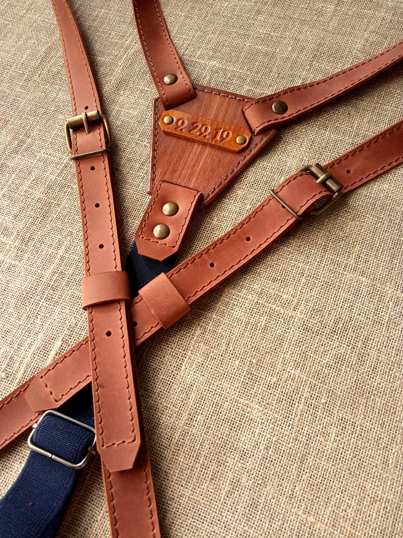 Leather suspenders Personalized leather suspenders Wedding