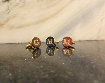 Leren manchetknopen Goud Gepersonaliseerde manchetknopen Bruidsjonkers cadeau Gepersonaliseerd cadeau Cadeaus voor mannen Jubileumcadeau Huwelijkscadeaus Op maat