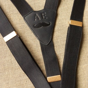 Black + Gold Leather suspenders Wedding suspenders for the groom Personalized suspenders Groomsmen gift Elastic suspenders Width -1 &quot;