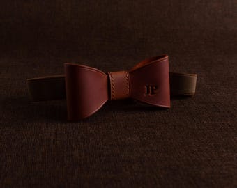 Personalized Leather Bow Tie, Mens or Baby Bowtie, Groomsmen Gift