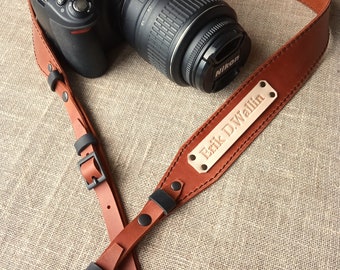 Alça de couro personalizada para câmera, alça ajustável para DSLR