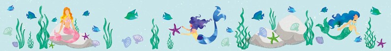 ECO Kinderbordüre: Meerjungfrau 18 cm Höhe umweltfreundliche Vlies Bordüre mit Nixen nach Aquarellart image 6