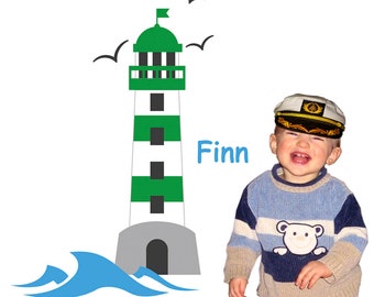 Wandtattoo: grüner Leuchtturm mit Möwen | mit Wunschname | Wandsticker für Kinder,  Wandaufkleber Leuchtturm, Maritimes Wandattoo