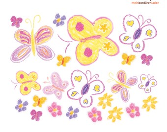 23 tlg. Wandtattoo-Set: Schmetterlinge - nach Pastellkreide-Art