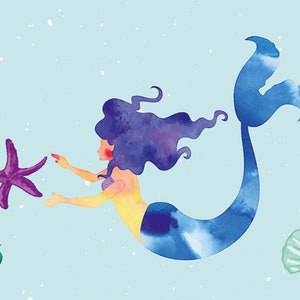 ECO Kinderbordüre: Meerjungfrau 18 cm Höhe umweltfreundliche Vlies Bordüre mit Nixen nach Aquarellart image 5