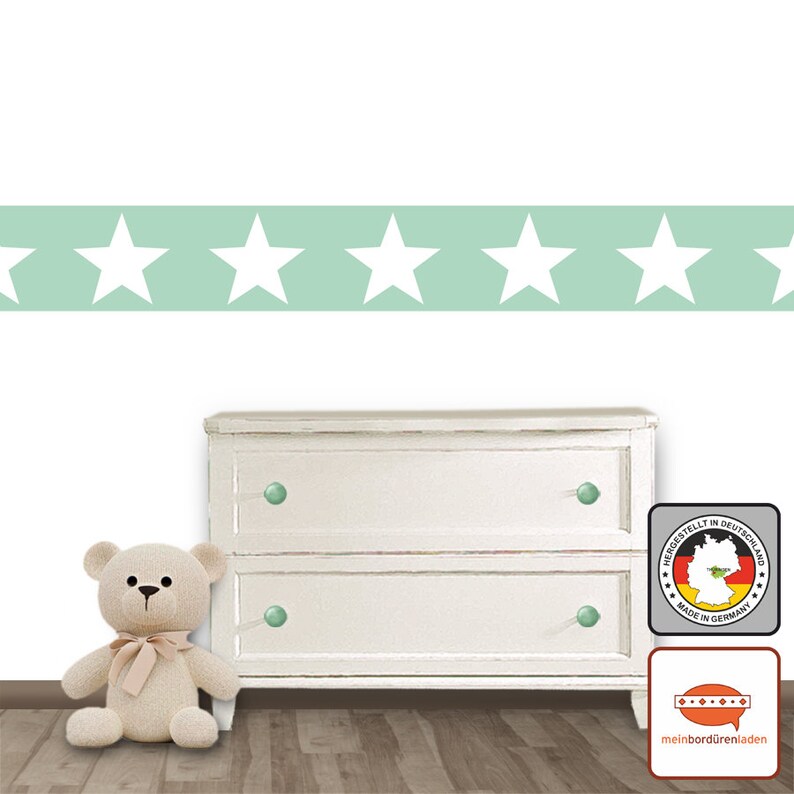 Kinderzimmerbordüre: Sterne pastell 10 cm Höhe Vliesbordüre mit großen Sternen in Pastellfarben optional selbstklebend Bild 1