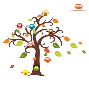Wandtattoo: großer Baum mit Eulen 40 teilig, Wandsticker Baum mit bunten Eulen & Blättern für Kinderzimmer, Babyzimmer Bild 2