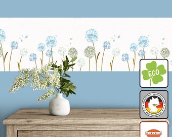 ECO Vlies Bordüre: Aquarell Pusteblume - 20 cm Höhe - nachhaltige Bordüre mit romantischen Blumen nach Aquarellart