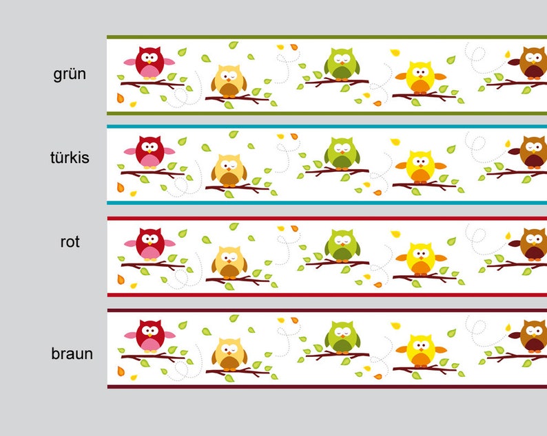 Kinderbordüre: Lustige bunte Eulen 12 cm Höhe Kinderbordüre, Vlies Bordüre für Kinderzimmer Bild 2